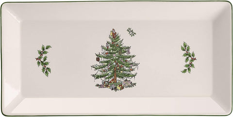 Bandeja Spode Árbol de Navidad para sándwiches, ideal para reuniones festivas.
