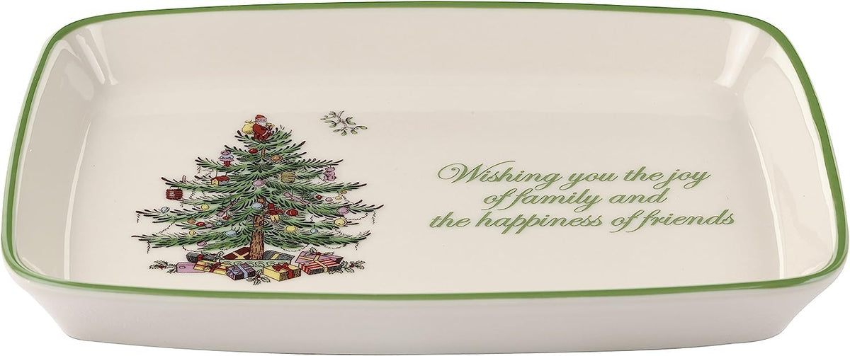 Spode Árbol Navidad Bandeja Sentimiento Rectangular, ideal para servir aperitivos festivos en la mesa.