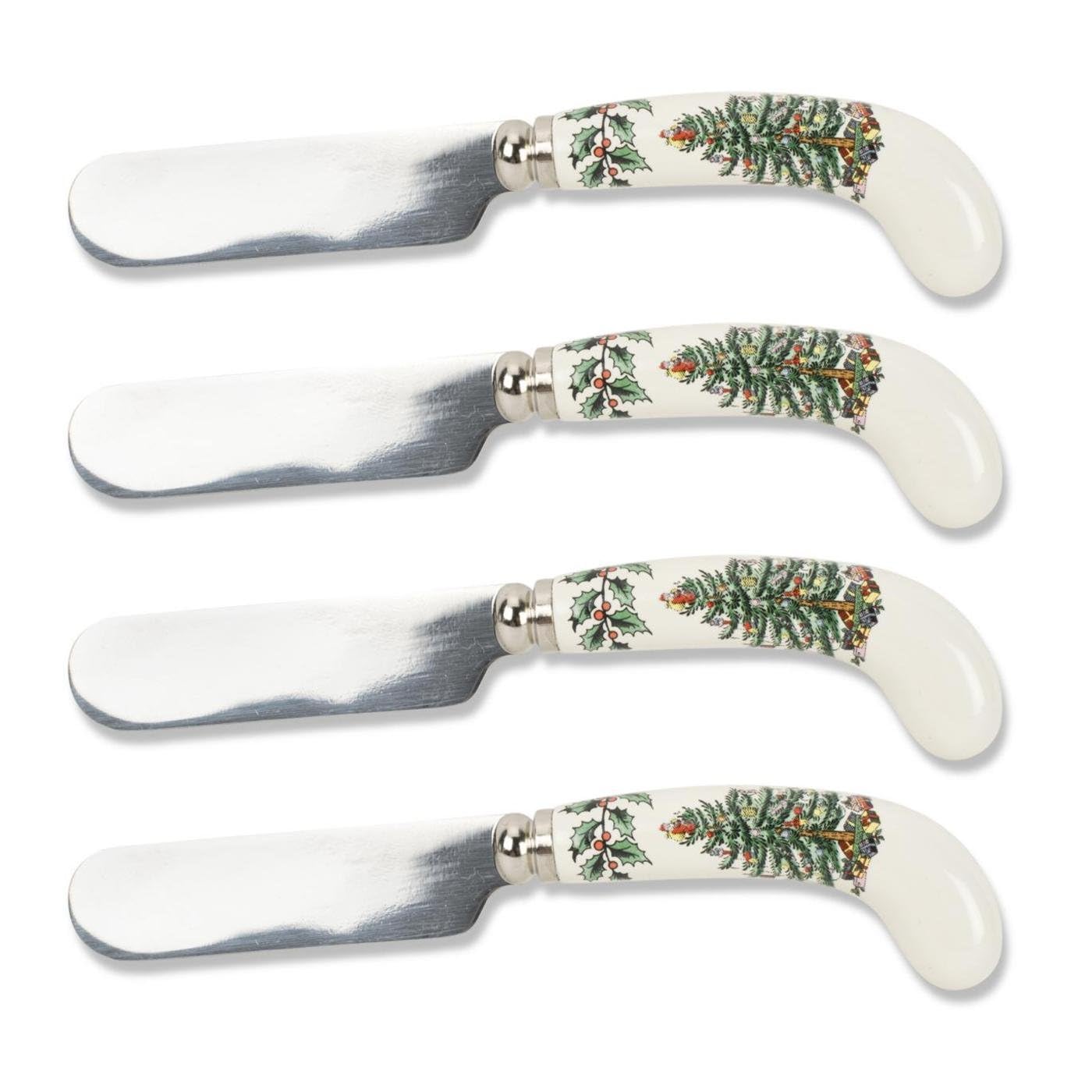 Spode Árbol de Navidad: cuchillos para untar queso, set de 4, mango de porcelana