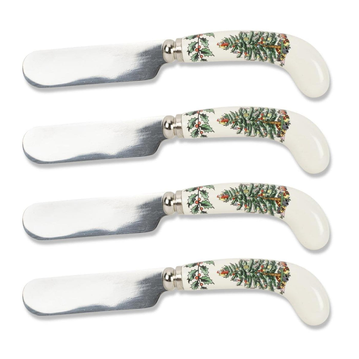 Spode Árbol de Navidad: cuchillos para untar queso, set de 4, mango de porcelana