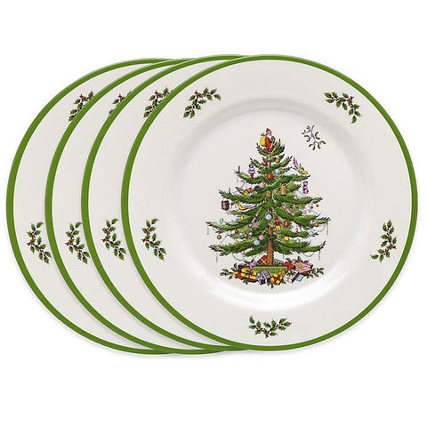 Spode Árbol de Navidad juego vajilla 12 piezas para 4 comensales en mesa festiva.