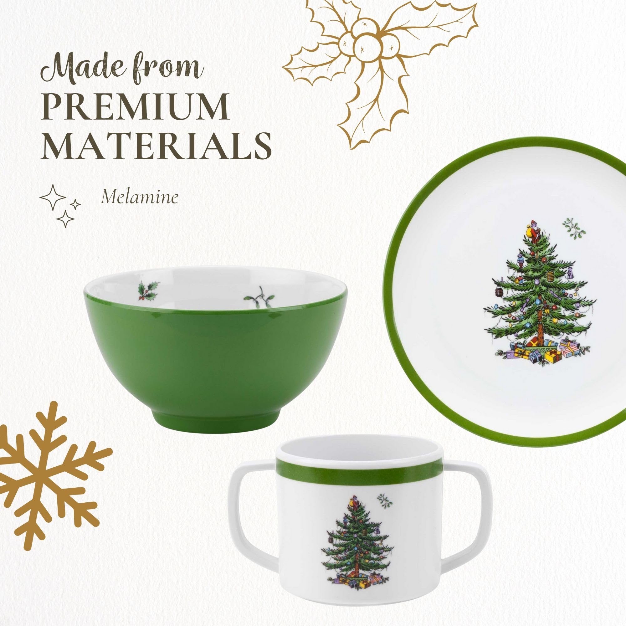Melamina Spode árbol navideño, vajilla resistente para fiestas y picnic.