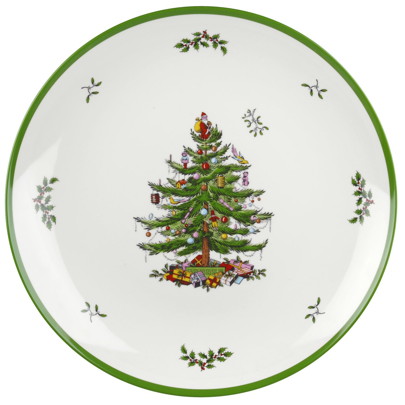 Plato Spode Arbol Navidad Melamina, ideal para servir 14 pulgadas en interior o exterior.