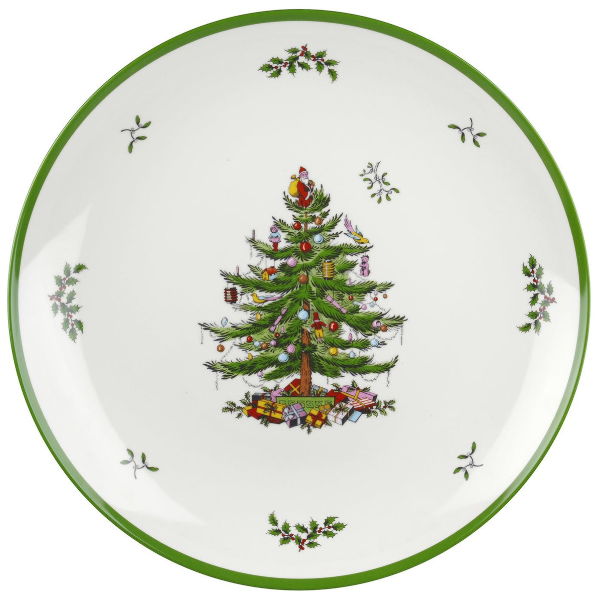 Plato Spode Arbol Navidad Melamina, ideal para servir 14 pulgadas en interior o exterior.