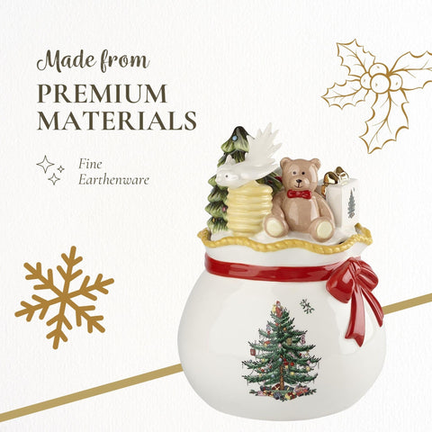 Spode tapa decorativa con tema navideño, mantiene dulces frescos durante la celebración.