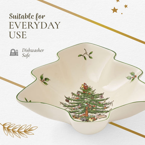 Spode Arbol Navidad: regalo listo en caja elegante para vajilla festiva.