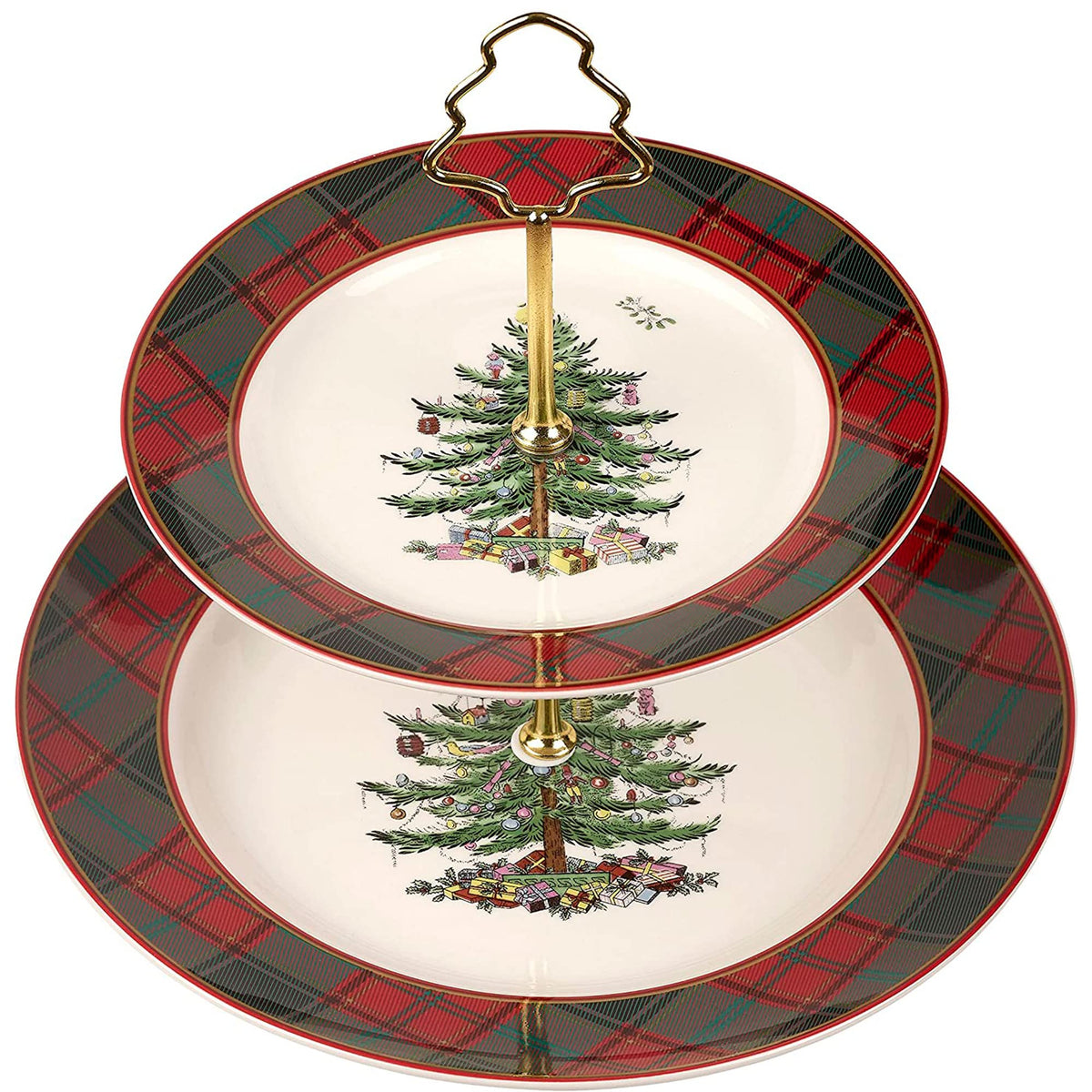 Spode Árbol Navidad Tartan - servidor dos niveles con base 25 cm para aperitivos