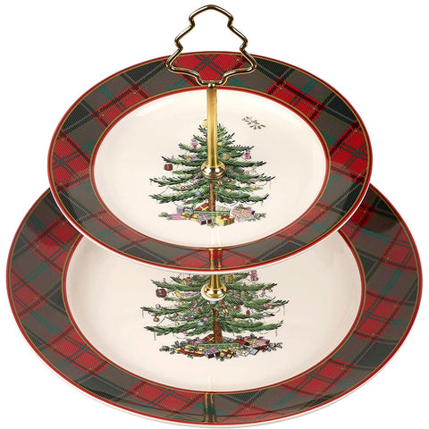 Spode Árbol Navidad Tartan - servidor dos niveles con base 25 cm para aperitivos