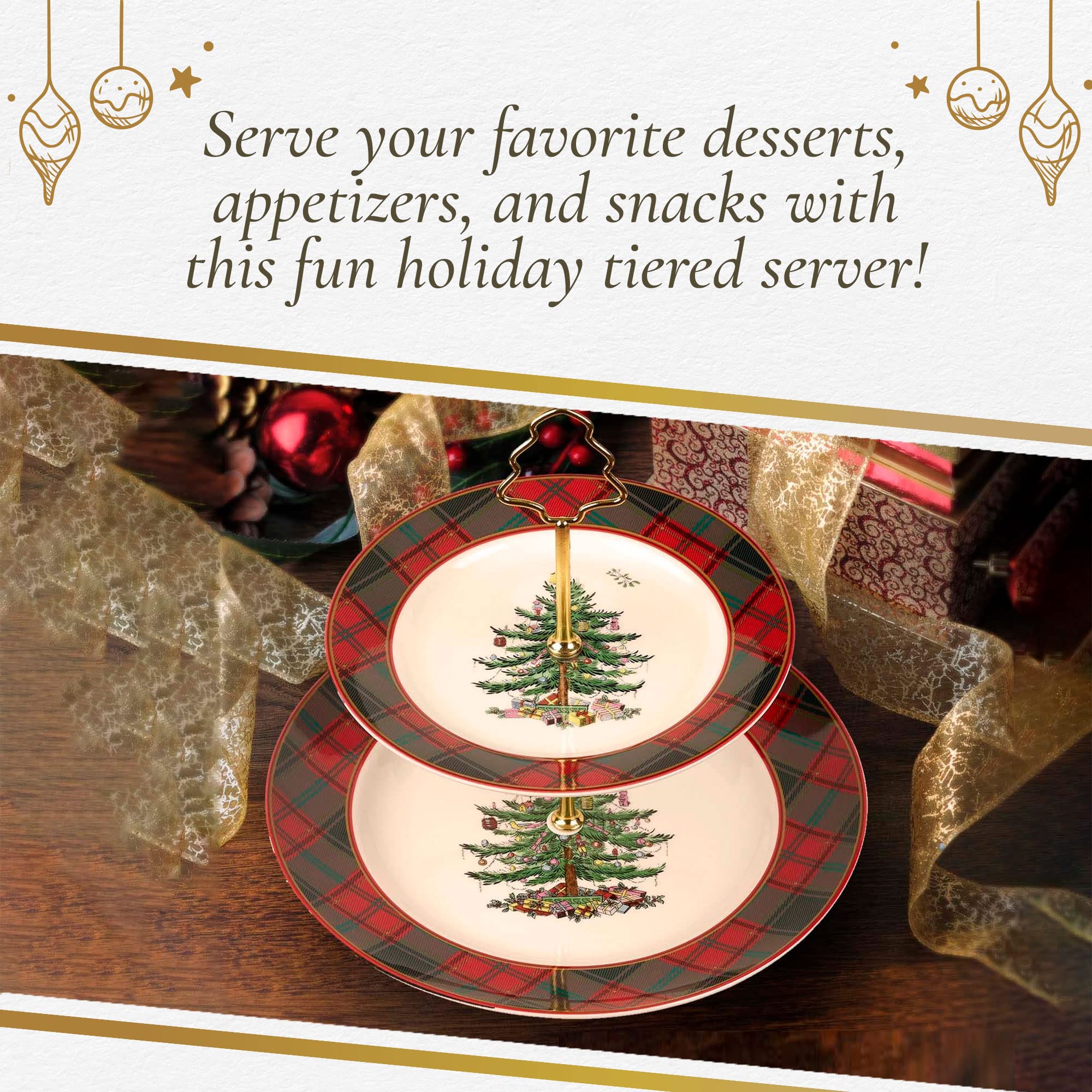 Spode Árbol Navidad Tartan - ideal para dulces y postres pequeños