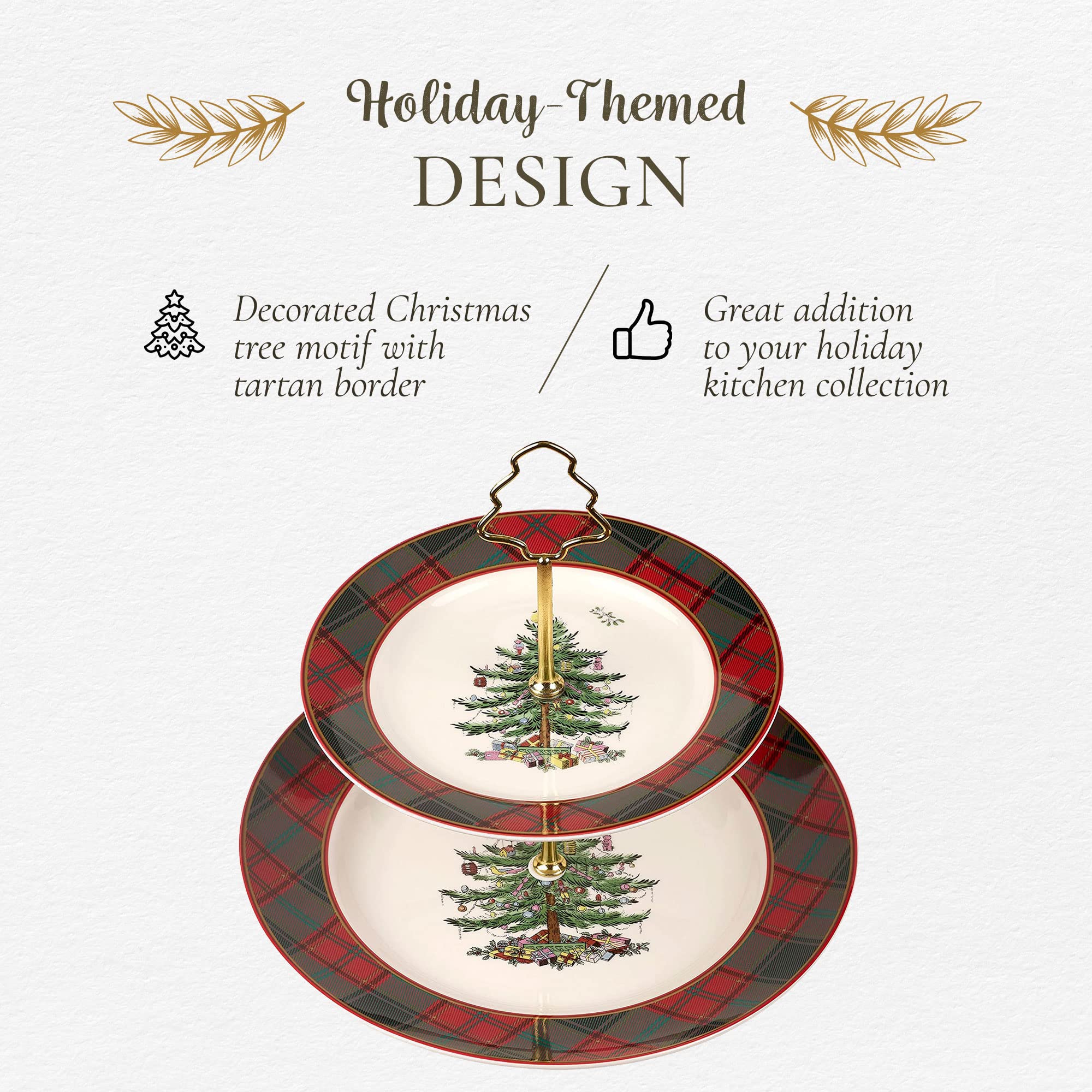 Spode Árbol Navidad Tartan - remate en árbol dorado añade elegancia y facilita traslado