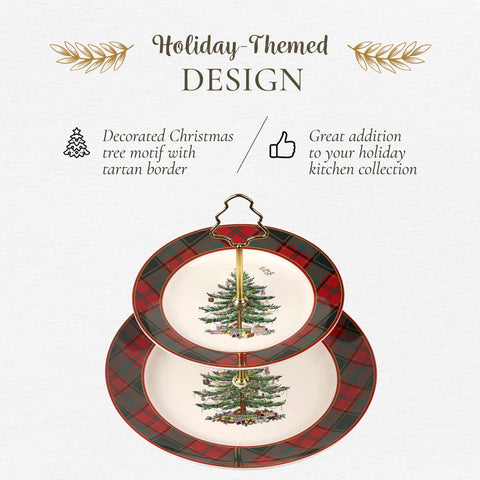 Spode Árbol Navidad Tartan - remate en árbol dorado añade elegancia y facilita traslado