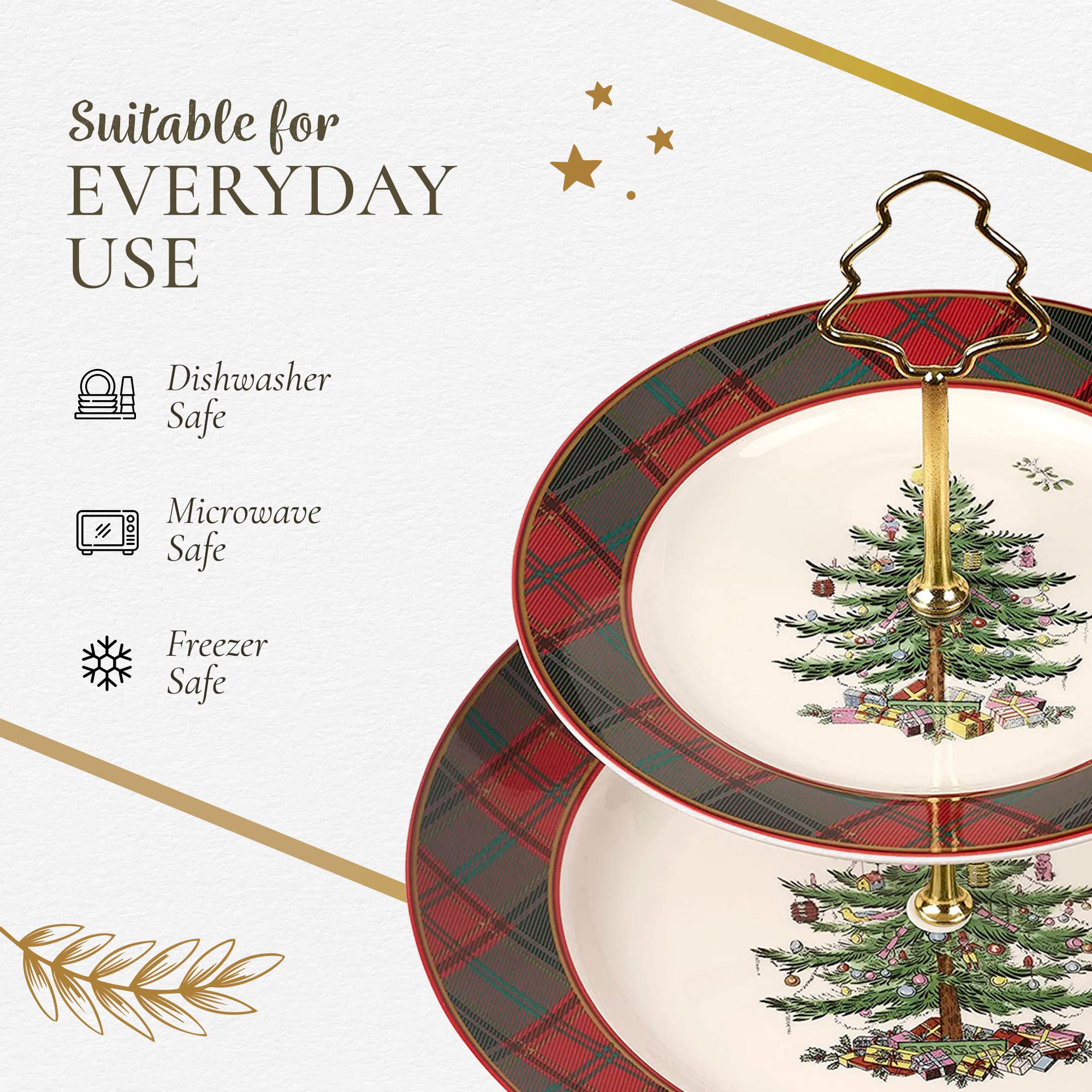 Spode Árbol Navidad Tartan - apto para lavavajillas y microondas facilita limpieza