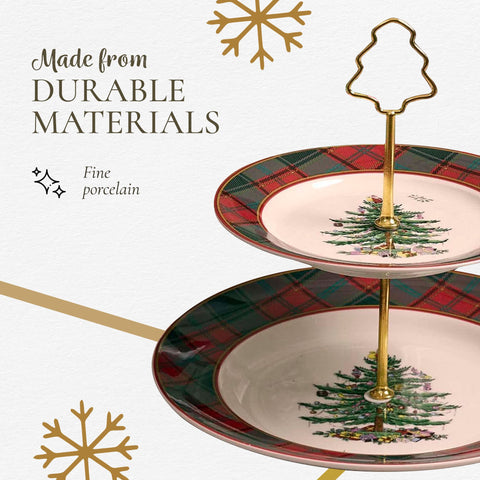 Spode Árbol Navidad Tartan - presentación decorativa para aperitivos y bocadillos