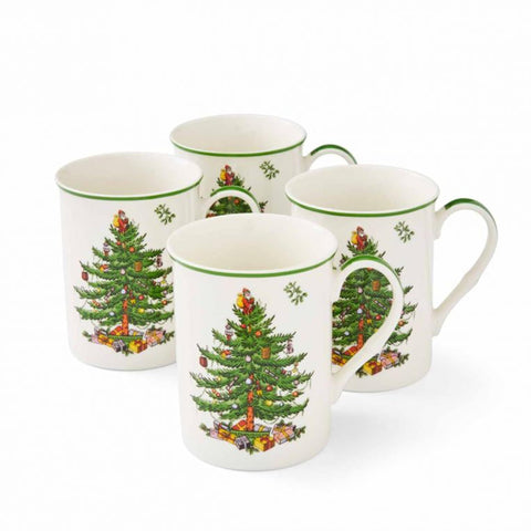Spode arbol-navidad tazas-apilables de 12 onzas para bebidas festivas.