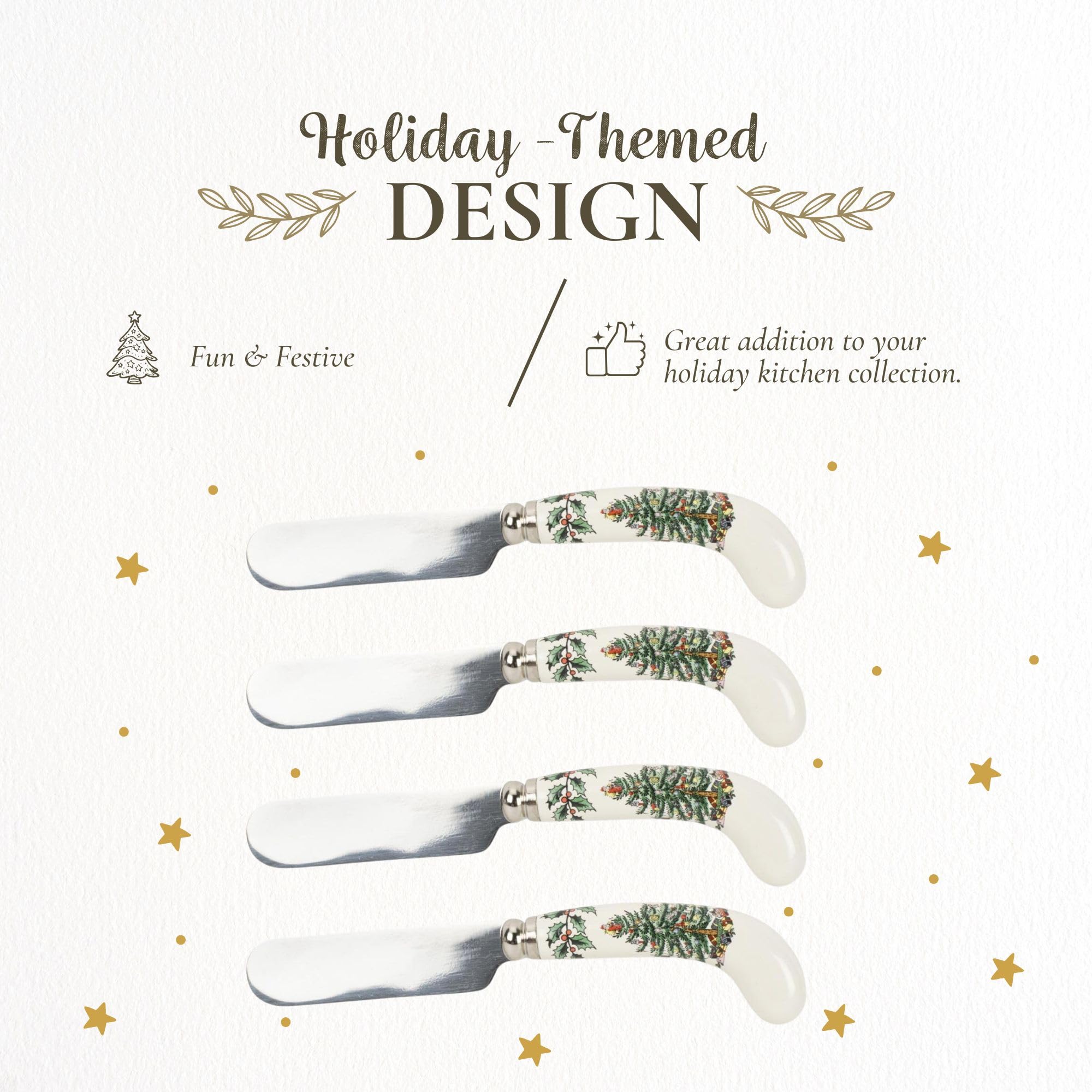 Spode Árbol de Navidad: cuchillos para untar mantequilla, mango de porcelana