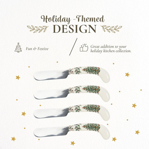 Spode Árbol de Navidad: cuchillos para untar mantequilla, mango de porcelana