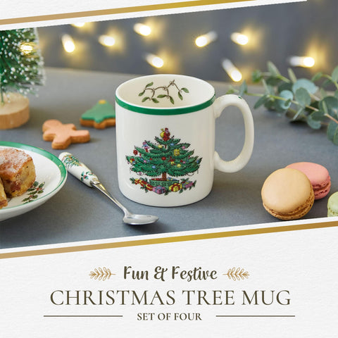 Taza Spode Árbol Navideño: detalle icónico del diseño.
