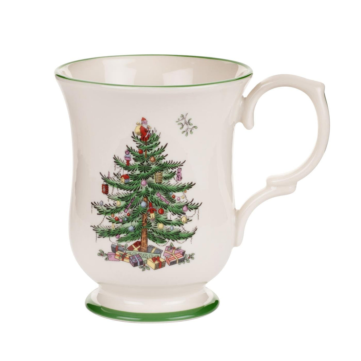 Taza Spode arbol navideno con Santa, ideal para cafe aromatico.