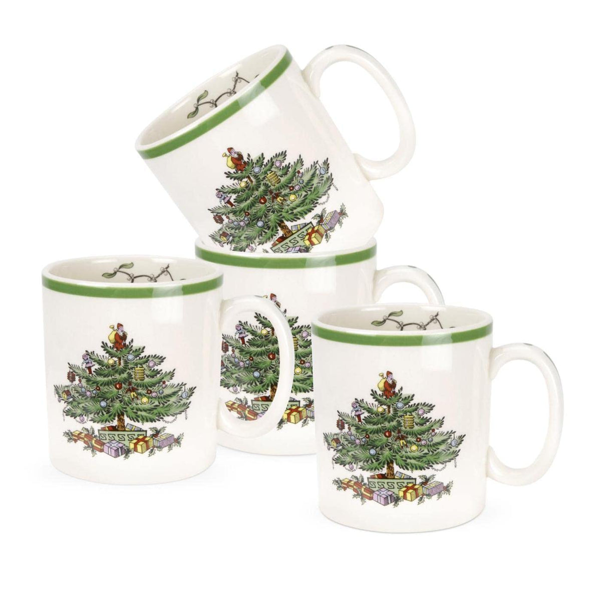 Tazas Spode Árbol de Navidad: conjunto de cuatro para cacao caliente.
