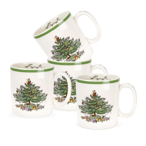 Tazas Spode Árbol de Navidad: conjunto de cuatro para cacao caliente.