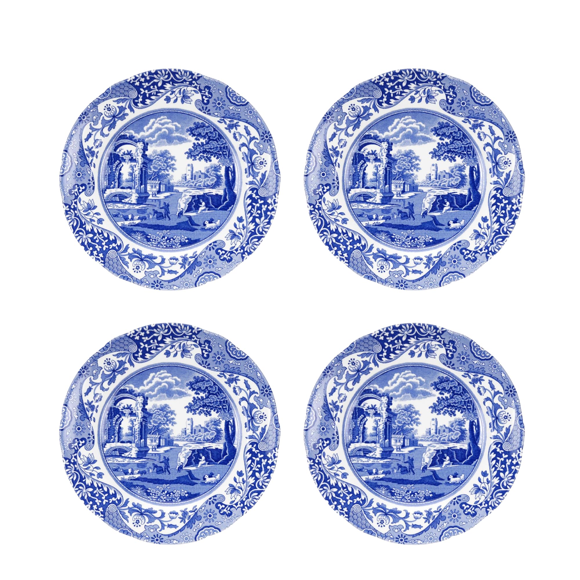 Spode Azul Italiano plato de ensalada de 7,25 pulgadas, juego de 4 para comidas elegantes.