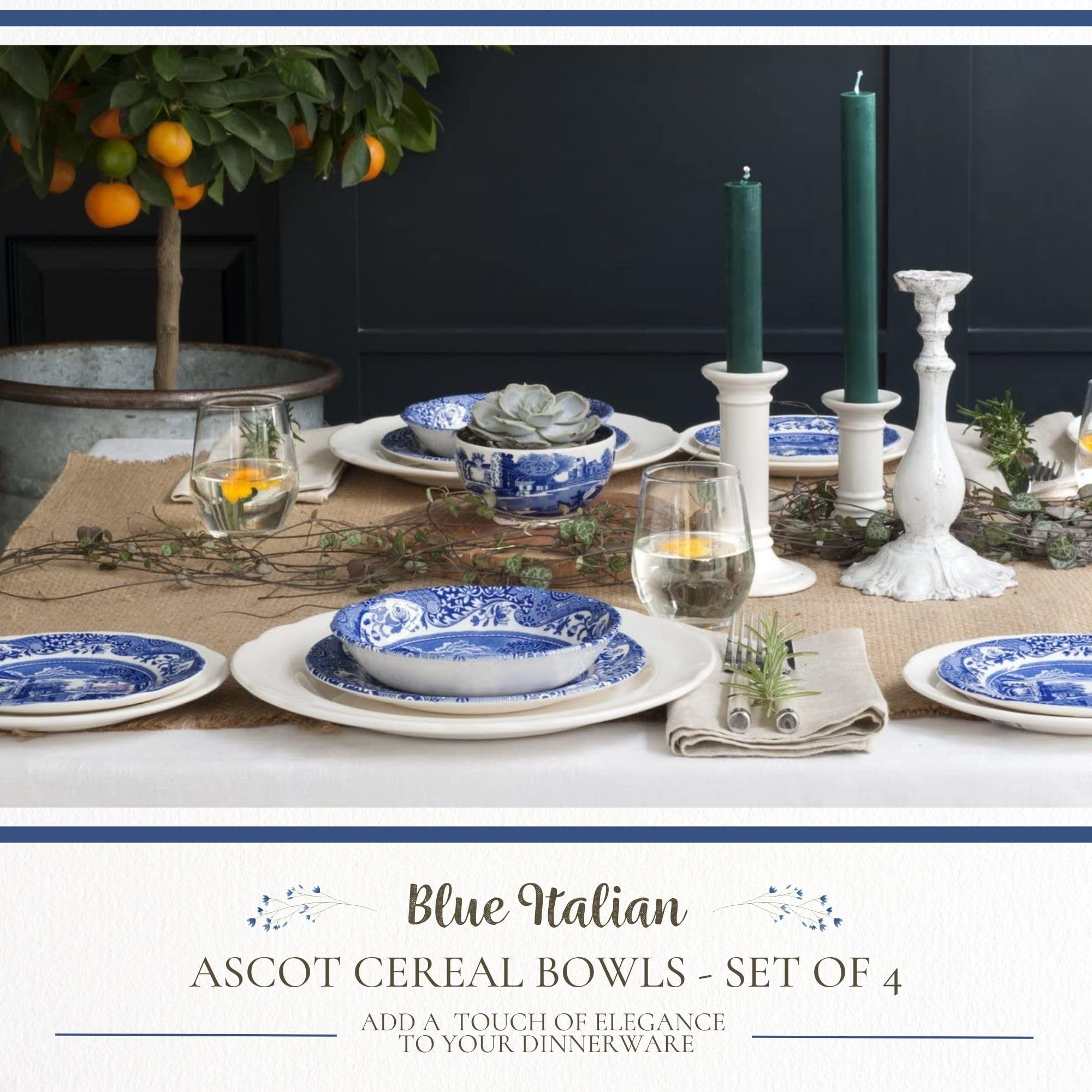 Spode Blue Italian Ascot tazon de cereal con escena rural