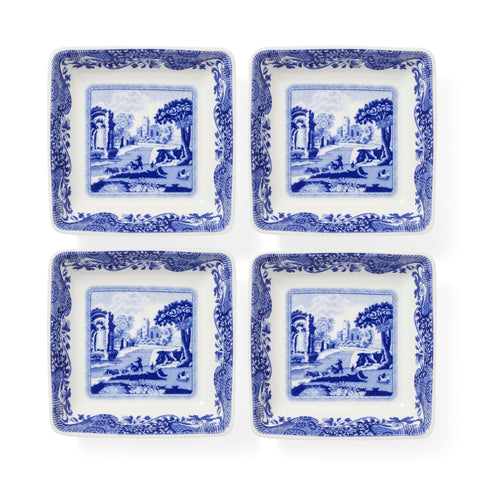 Spode Blue Italian: cuencas para salsas de 3 pulgadas, borde scroll, ideales para condimentos.