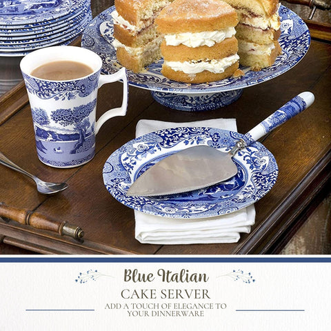 Spode Blue Italian, detalle de paisaje campestre en porcelana para mesa.