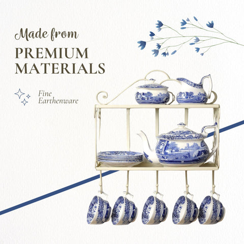 Spode Blue Italian: borde scroll intrincado realza la mesa durante cenas informales.