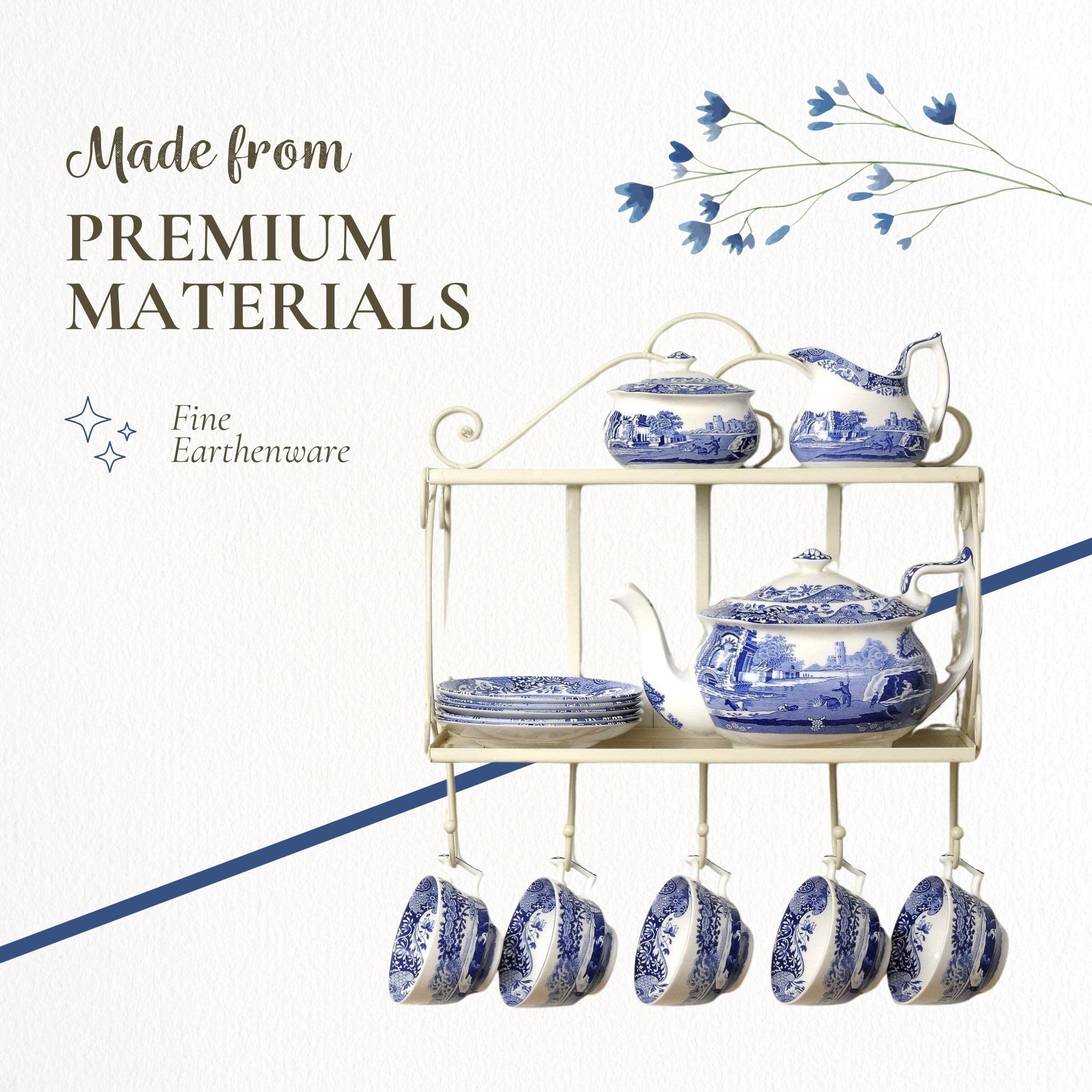 Spode Blue Italian, servidor de pasteles en mesa para servicio preciso.