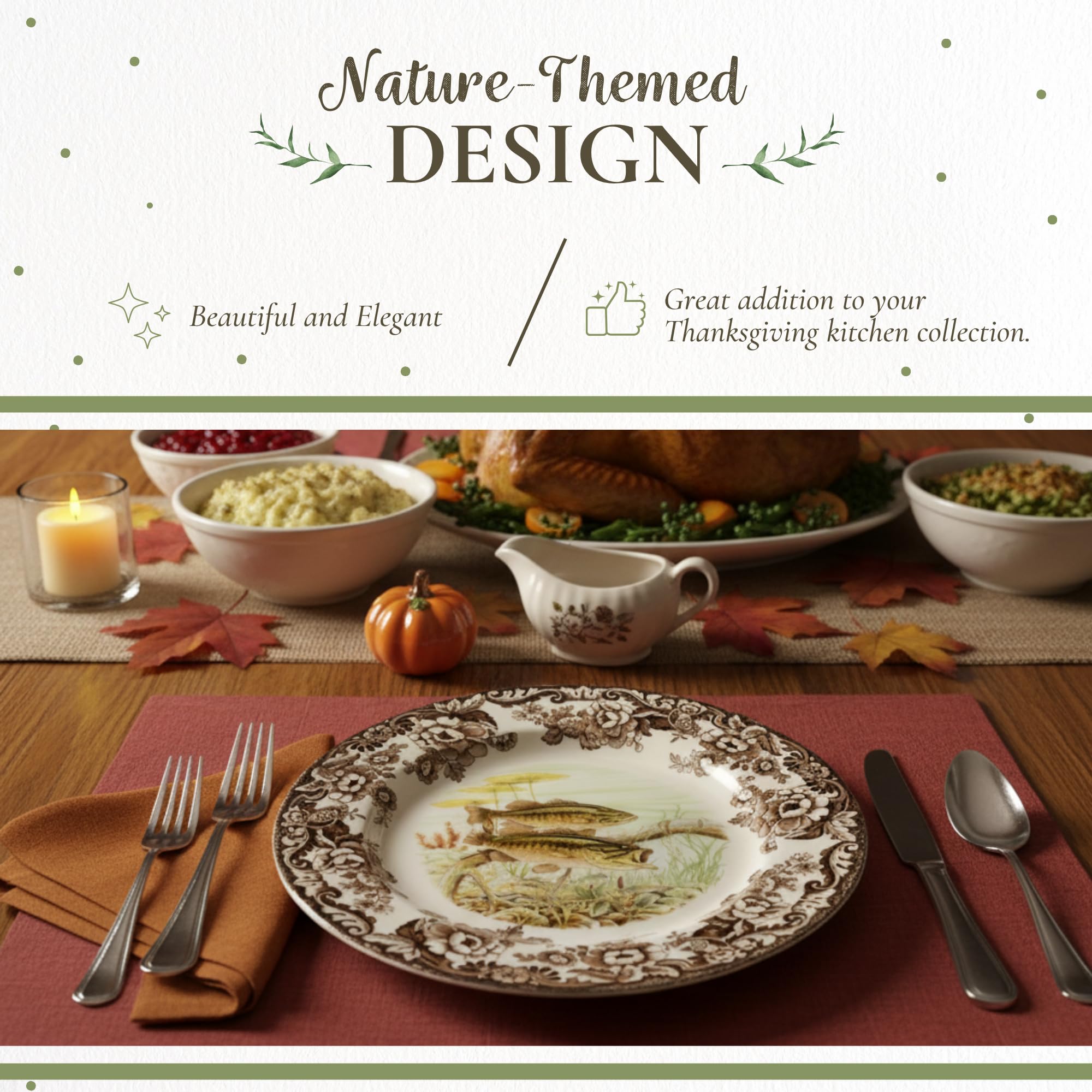 Spode Bosque Diseño Pesca Lubina: detalle realista que eleva cualquier comida especial.