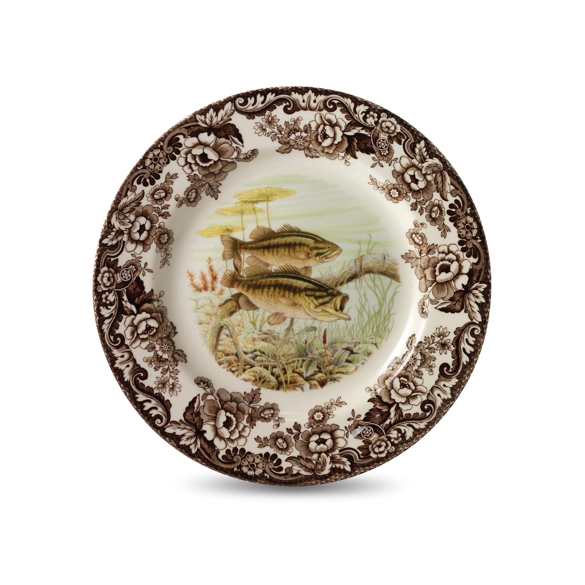 Spode Bosque Lubina: plato de cena con diseño detallado, ideal para aficionados a la pesca.