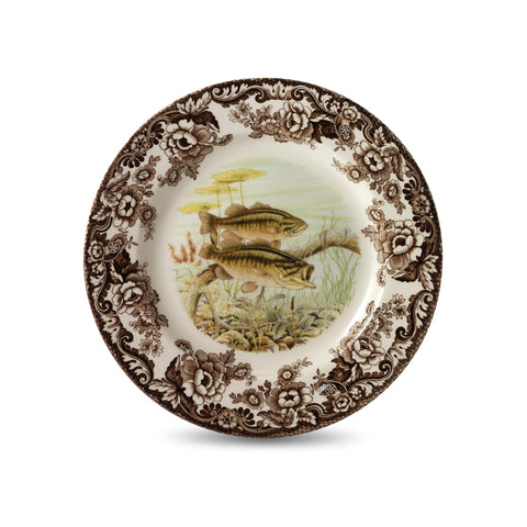 Spode Bosque Lubina: plato de cena con diseño detallado, ideal para aficionados a la pesca.