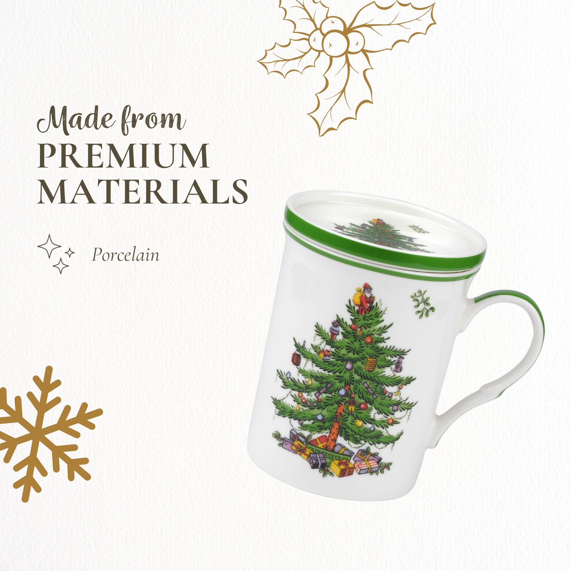 Taza Spode Christmas Tree apta para microondas para recalentamientos rápidos.