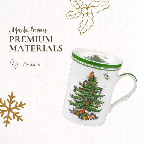 Taza Spode Christmas Tree apta para microondas para recalentamientos rápidos.