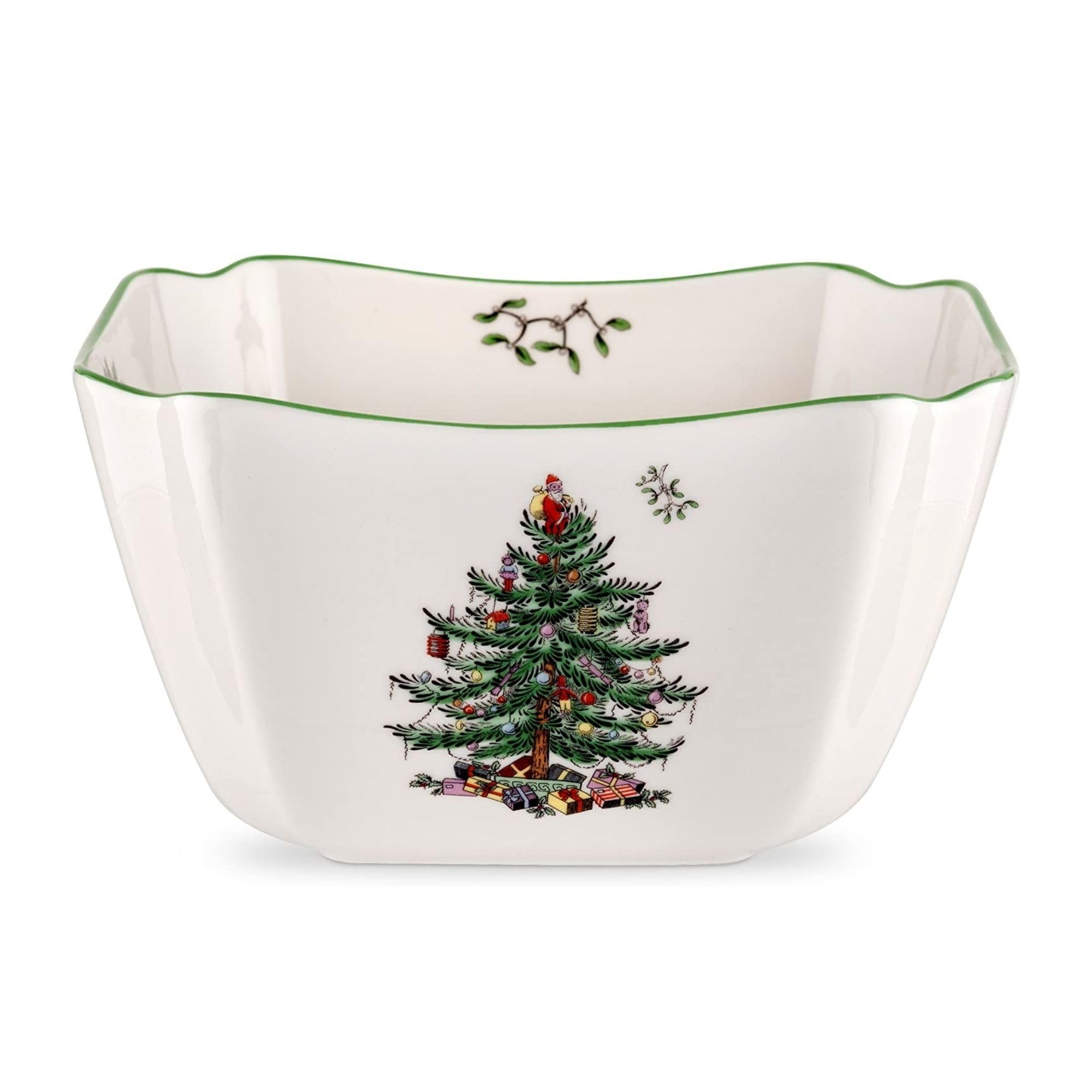 Spode Christmas Tree, cuenco cuadrado diez pulgadas, ideal para servir aperitivos.