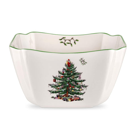Spode Christmas Tree, cuenco cuadrado diez pulgadas, ideal para servir aperitivos.