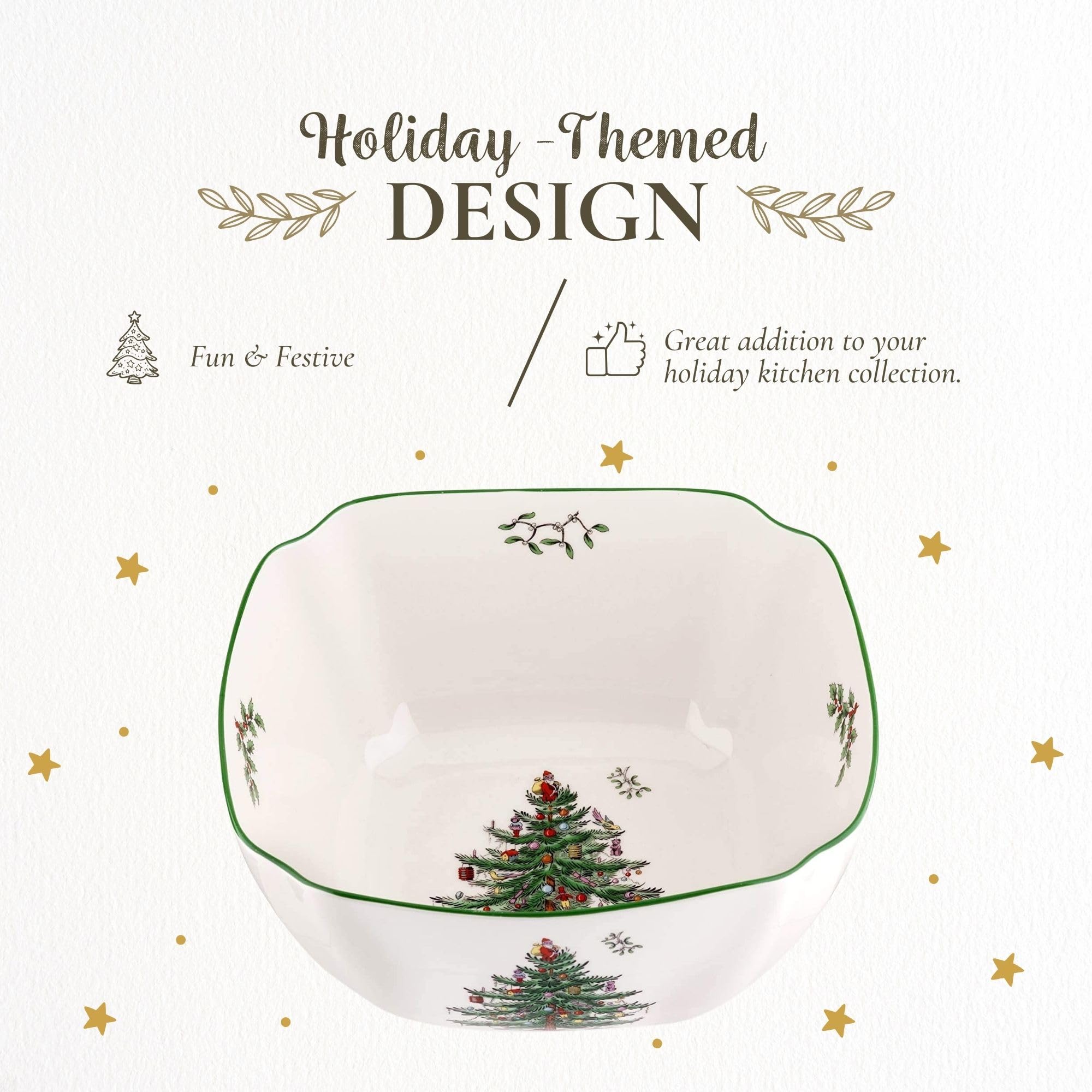 Spode Christmas Tree, diseño navideño con borde verde, perfecto para ensaladas.
