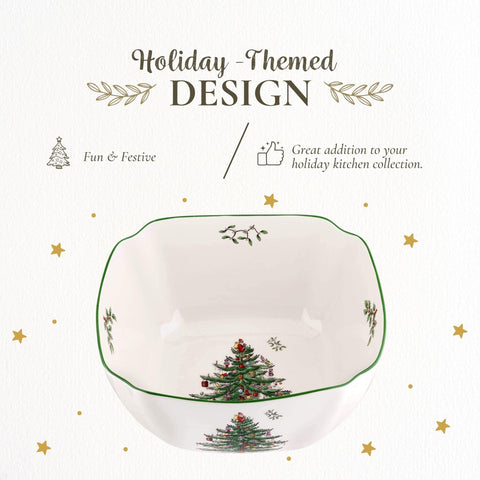 Spode Christmas Tree, diseño navideño con borde verde, perfecto para ensaladas.