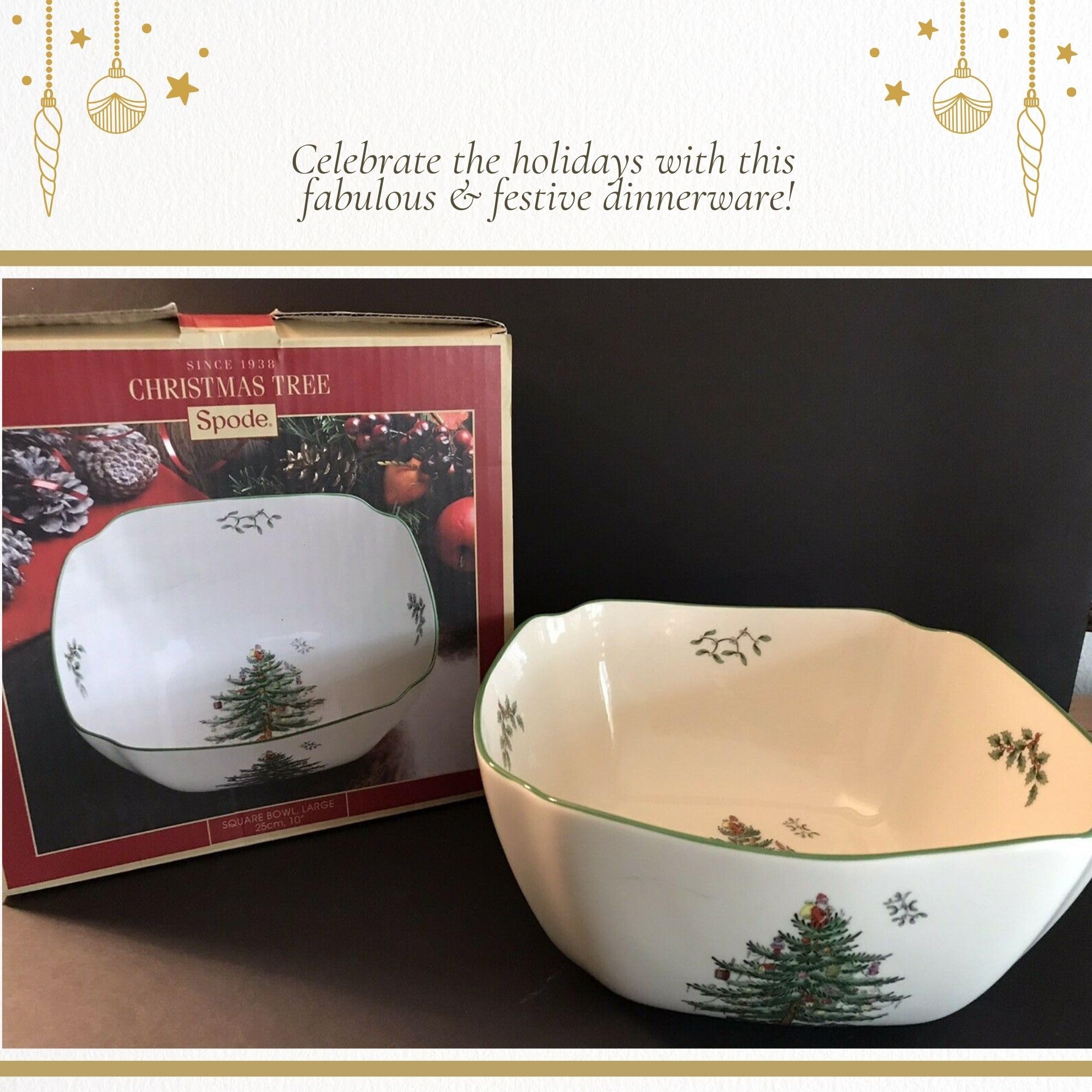 Spode Christmas Tree, cuenco cuadrado, ideal para aperitivos y quesos.
