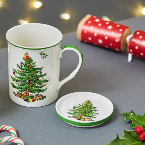 Posavasos Spode Christmas Tree de 4 pulgadas protege superficies.
