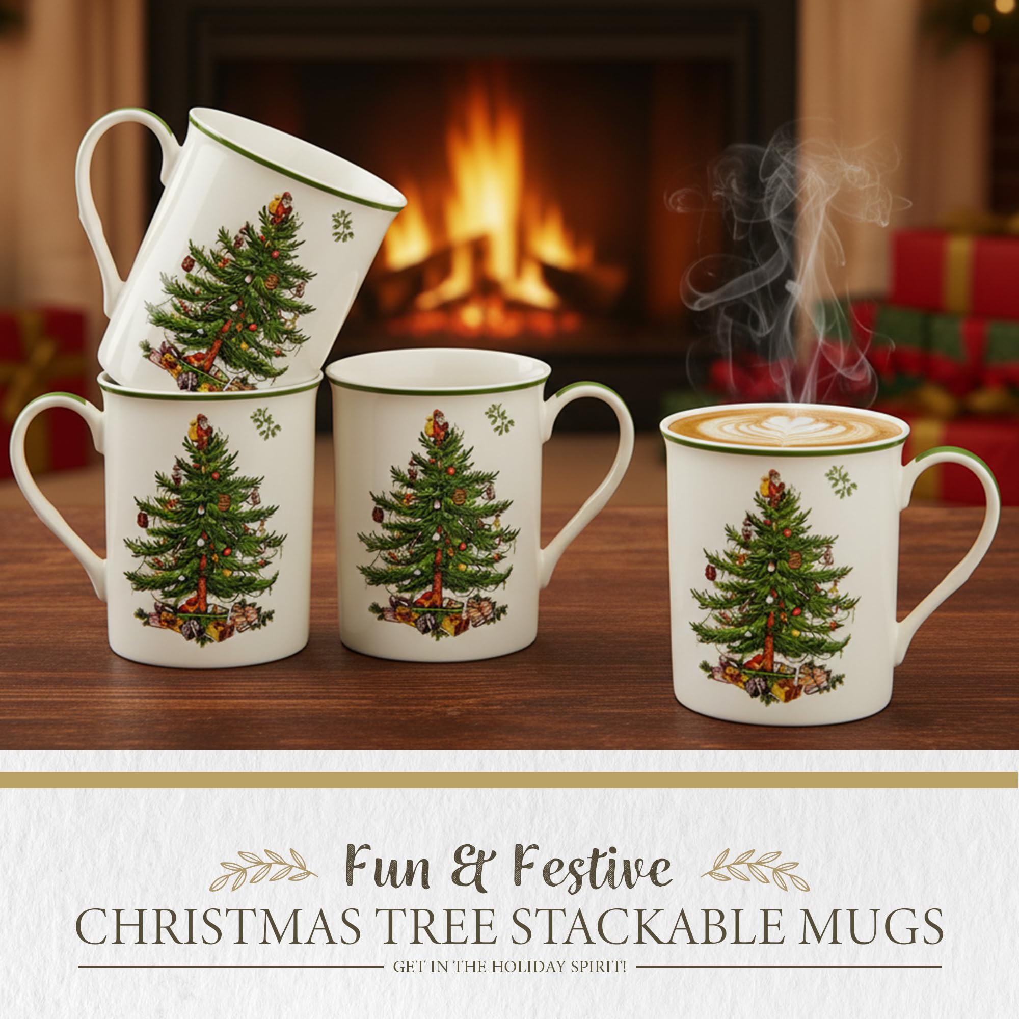 Spode conjunto-4-tazas-12-onzas ideal para café y chocolate caliente.