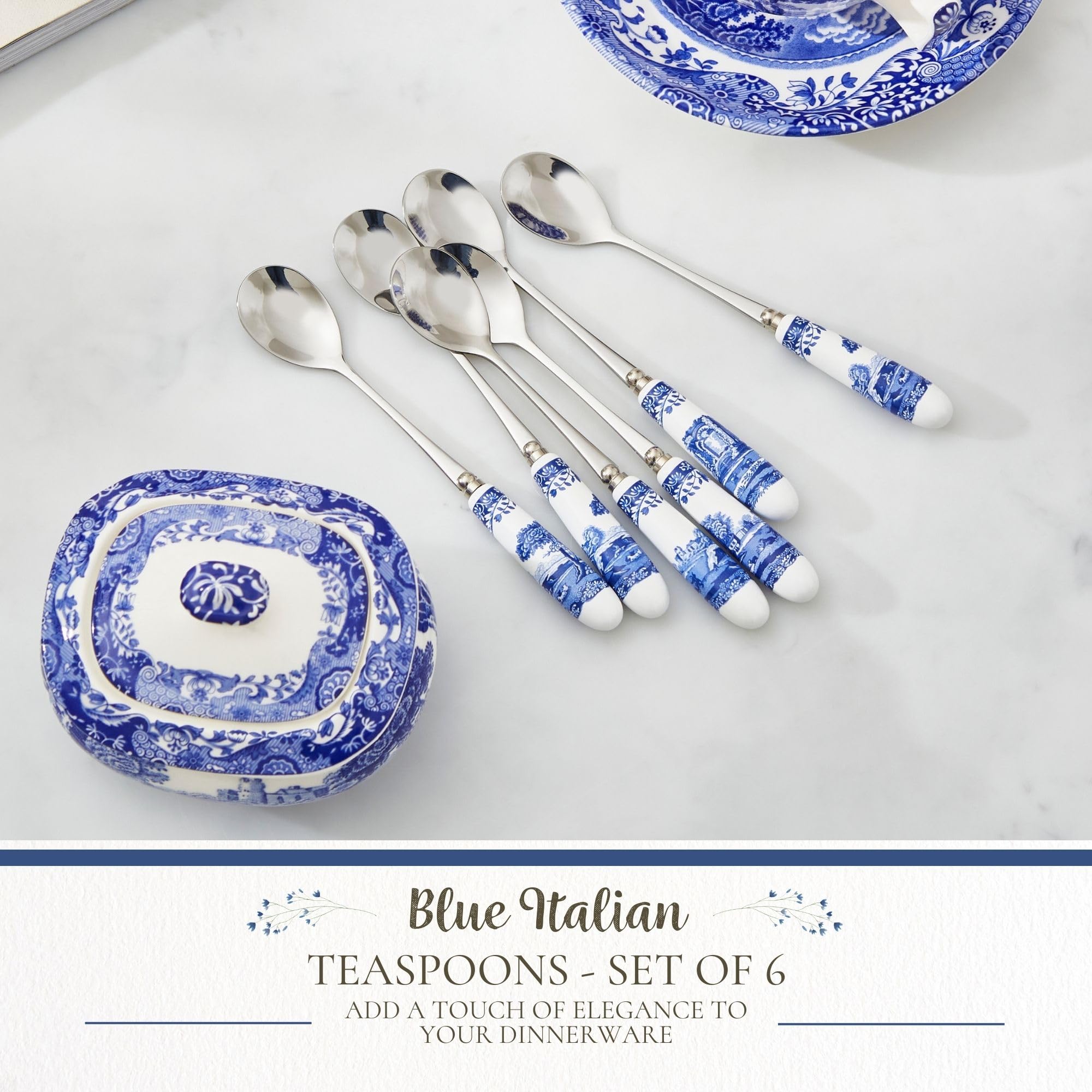 Conjunto de 6 cucharas Spode Blue Italian para té y postre
