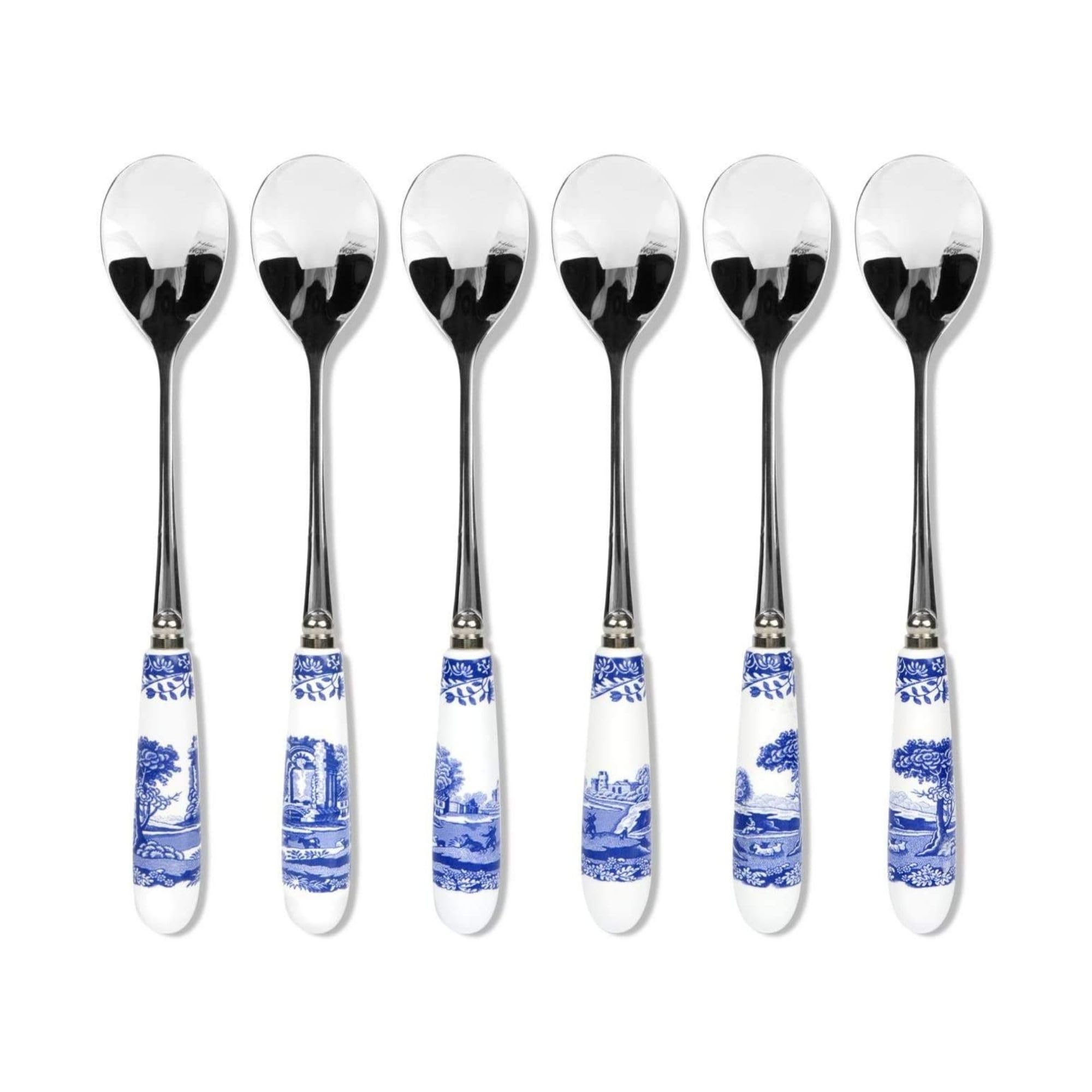 Cucharas de té y postre Spode Blue Italian con mango de porcelana