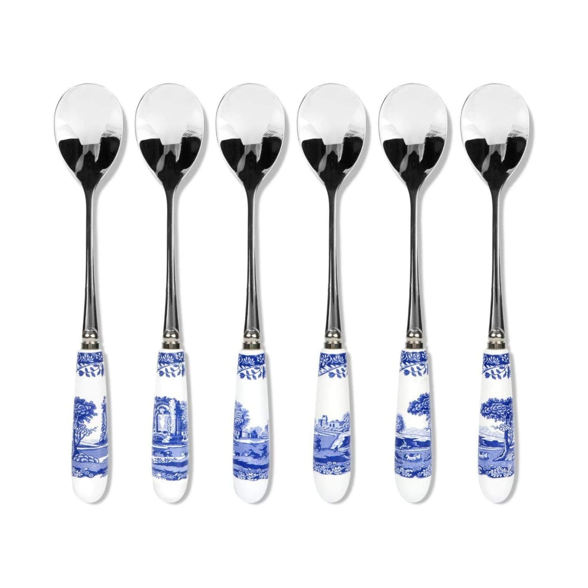 Cucharas de té y postre Spode Blue Italian con mango de porcelana