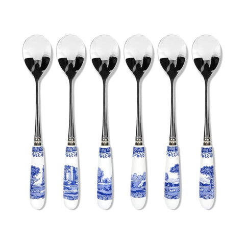 Cucharas de té y postre Spode Blue Italian con mango de porcelana