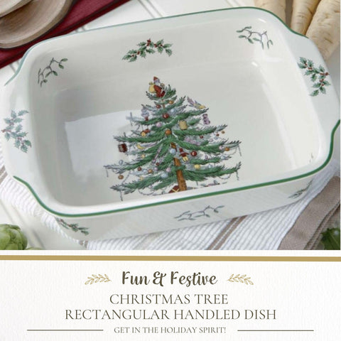 Spode diseño Arbol Navidad muérdago y borde verde, añade elegancia.