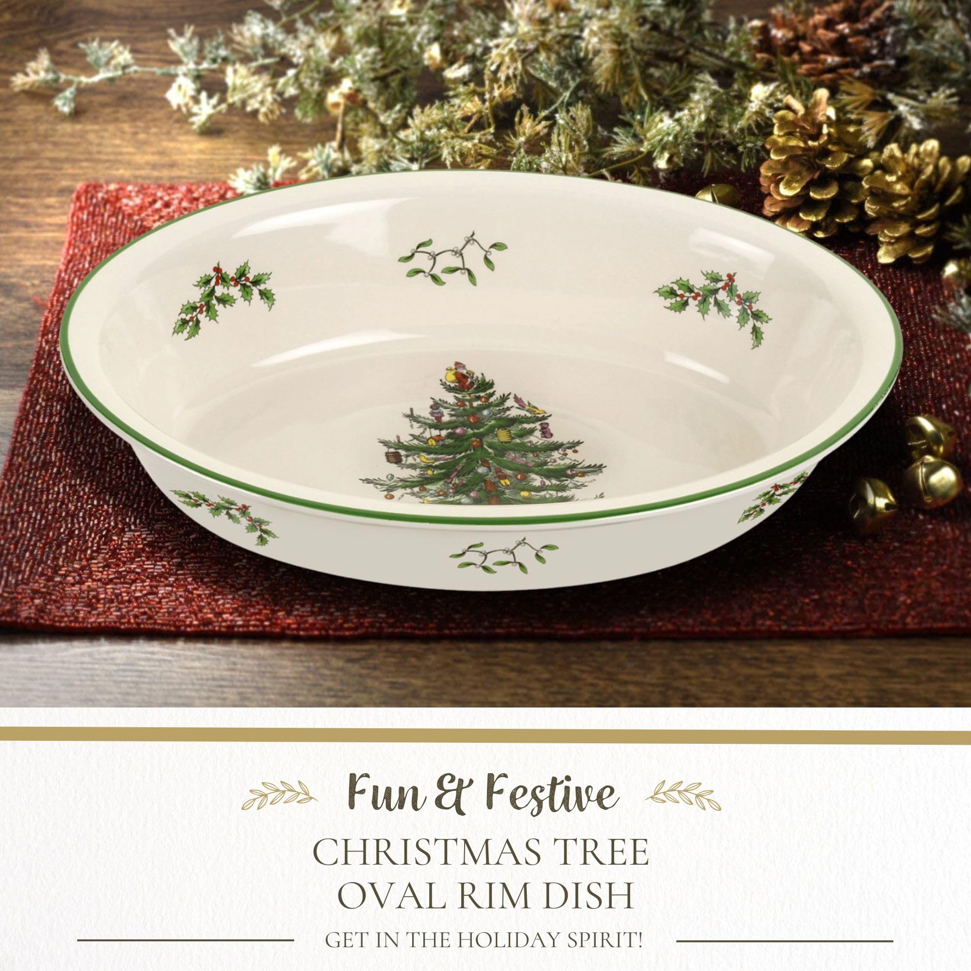 Detalle del diseño del árbol navideño Spode, perfecto para cenas festivas.