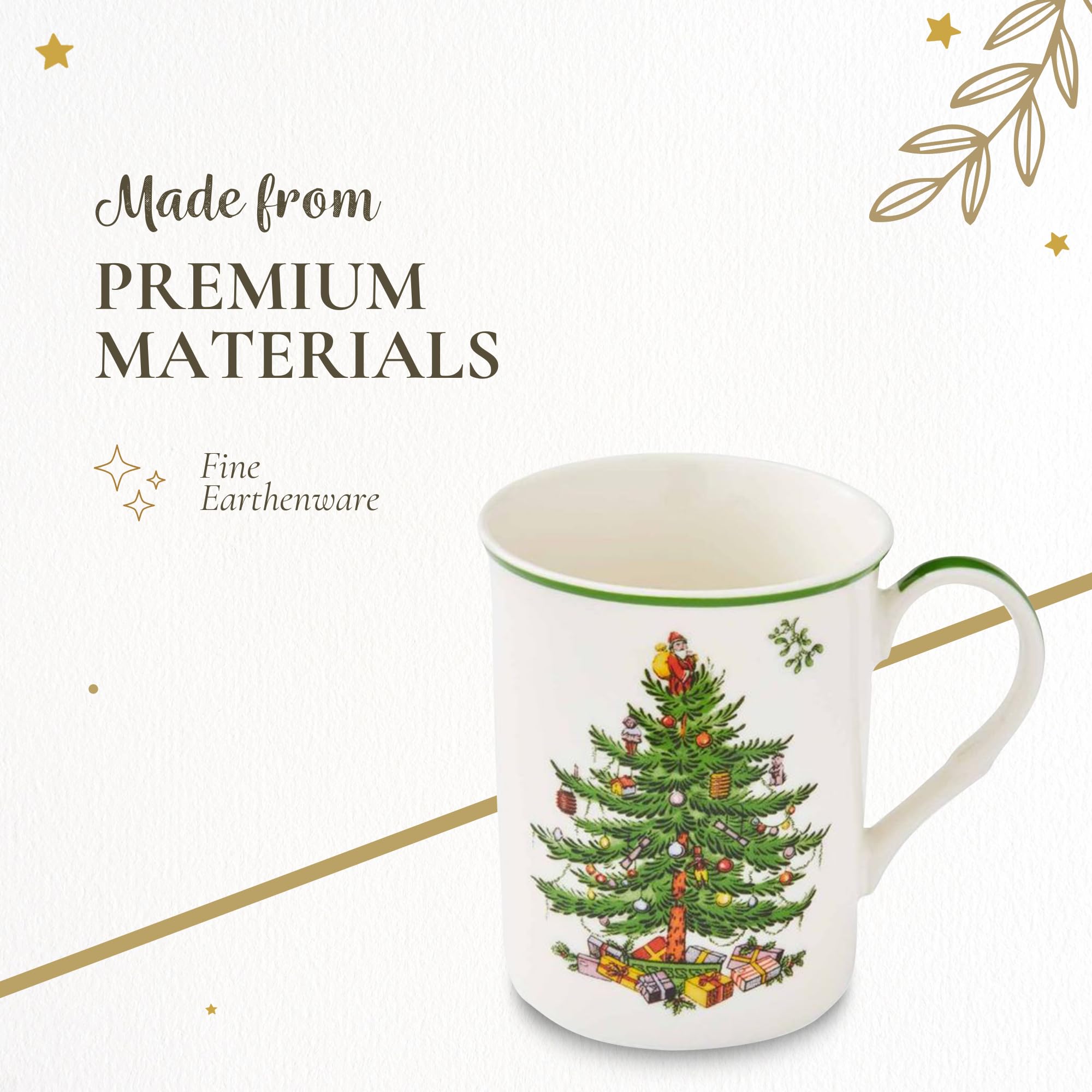 Spode diseño-arbol-navidad-verde realza la mesa navideña.