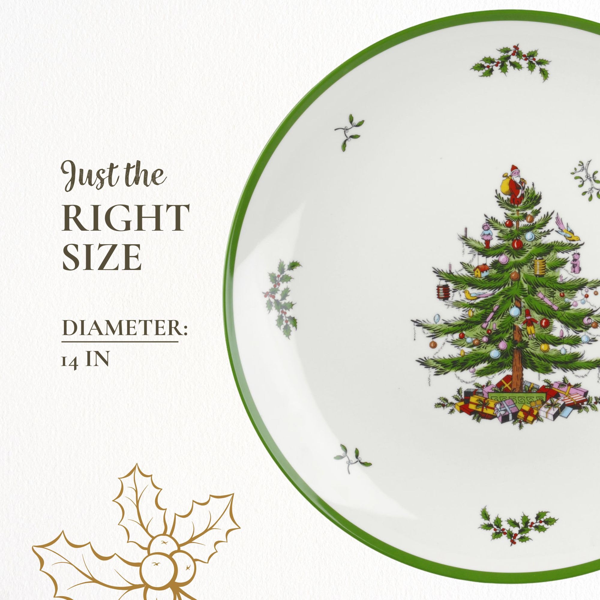 Spode Diseño Clásico Arbol Navidad Verde Blanco.